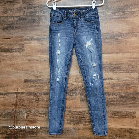 American Eagle 2 R Jegging Hi Rise Stretch Medium Light Wash Denim - Picture 1 of 12